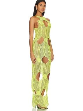 Bronx and Banco Neon Lime Open-Knit Maxi Gown